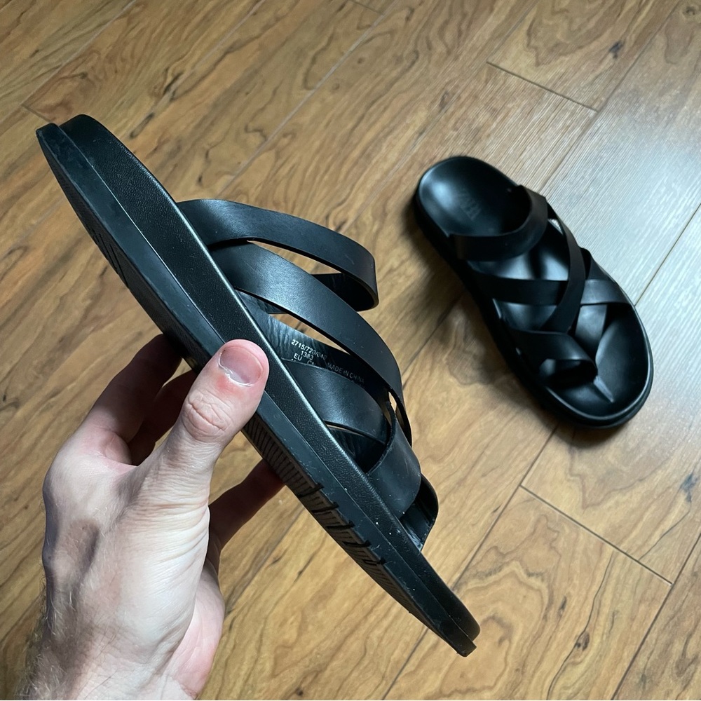 Black faux leather sandal